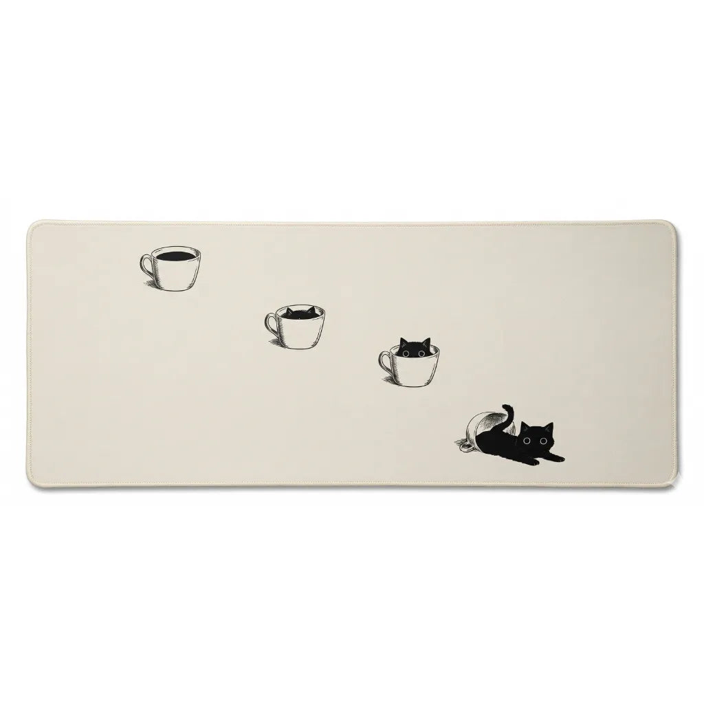 Tapis de souris XXL - Design Chat & Café Minimaliste - Édition "L'Éveil Félin"