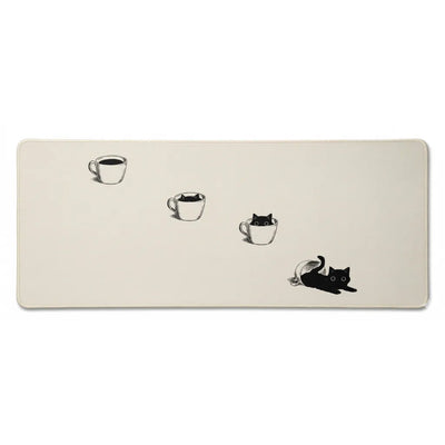 Tapis de souris XXL - Design Chat & Café Minimaliste - Édition "L'Éveil Félin"