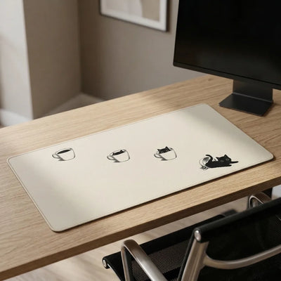 Tapis de souris XXL - Design Chat & Café Minimaliste - Édition "L'Éveil Félin"