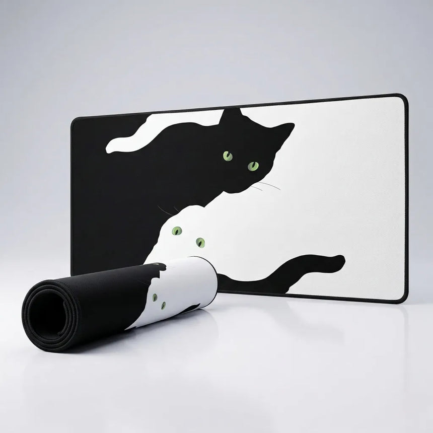 Tapis de souris XXL - Design Chats Noir et Blanc "Yin-Yang"