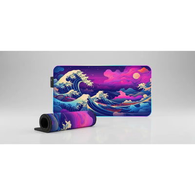 Tapis de souris XXL - Grande Vague Japonaise Onirique (Violet & Rose)