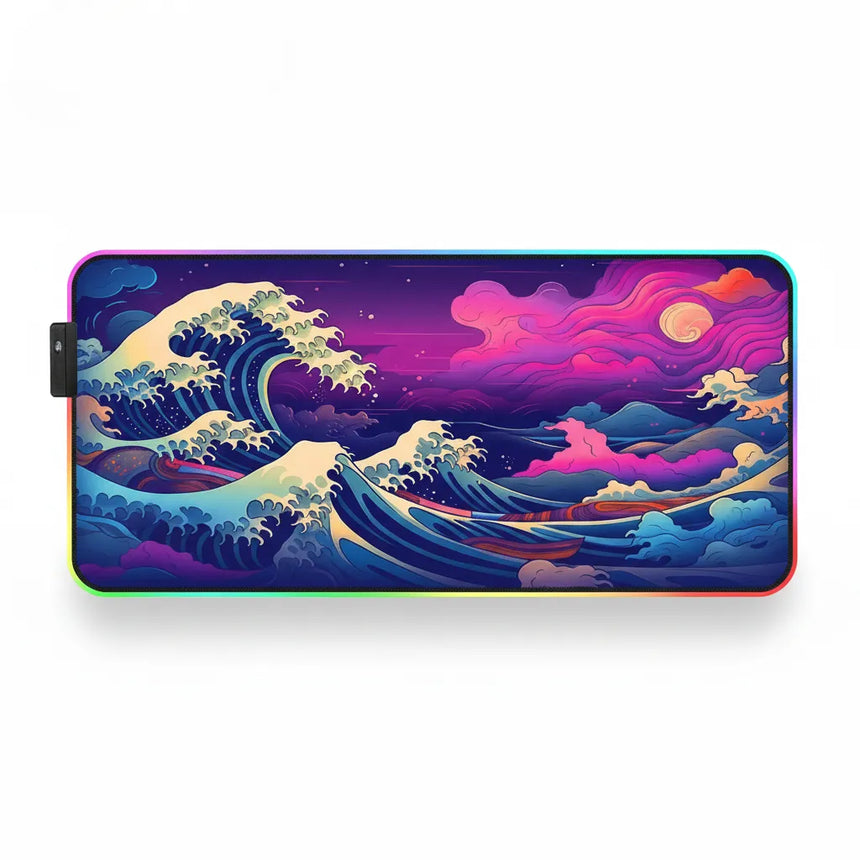 Tapis de souris XXL - Grande Vague Japonaise Onirique (Violet & Rose)