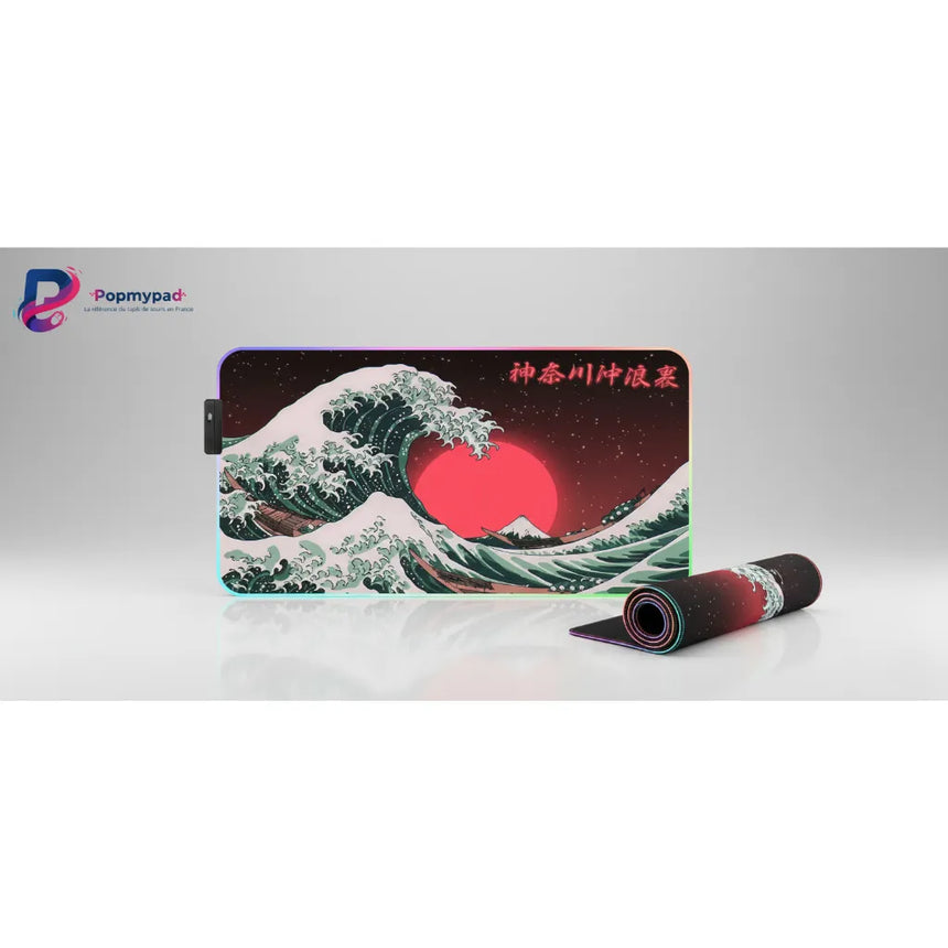Tapis de souris XXL - Grande Vague Japonaise & Soleil Rouge RGB
