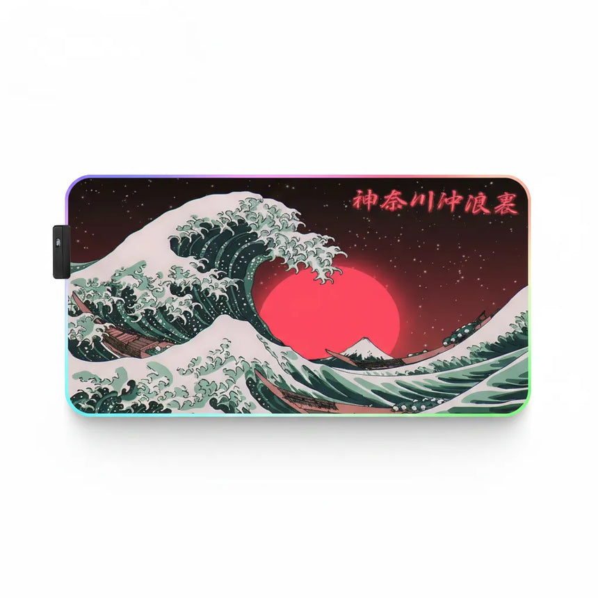 Tapis de souris XXL - Grande Vague Japonaise & Soleil Rouge RGB