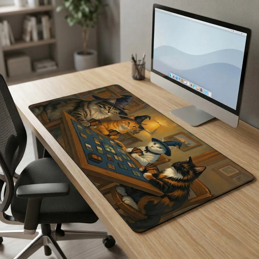 Tapis de Souris XXL Chats Magiciens L'Éveil des Sorciers (900x400mm) - Design Fantastique - PopMyPad