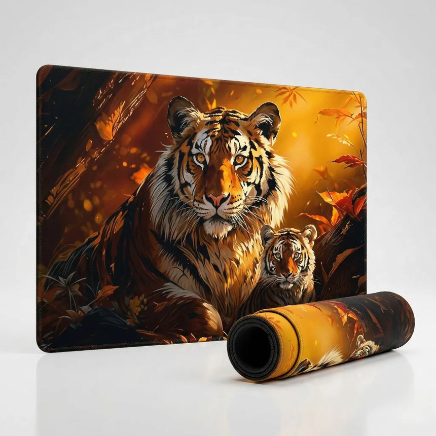 Tapis de souris XXL Artistique - L'Éveil du Tigre - Édition Forêt Dorée
