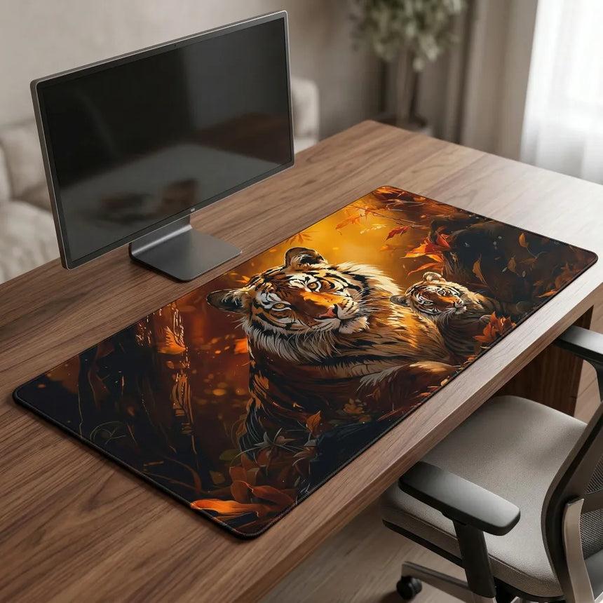 Tapis de souris XXL Artistique - L'Éveil du Tigre - Édition Forêt Dorée