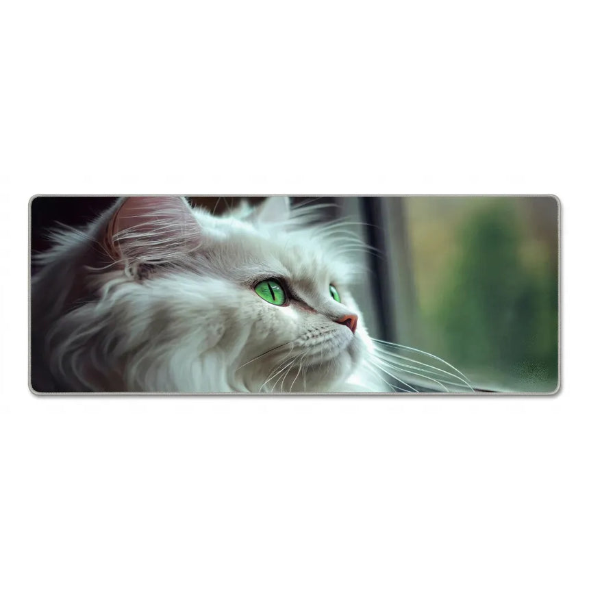 Tapis de souris XXL Chat Blanc aux Yeux Verts - Design Artistique & Confort Premium