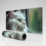 Tapis de souris XXL Chat Blanc aux Yeux Verts - Design Artistique & Confort Premium
