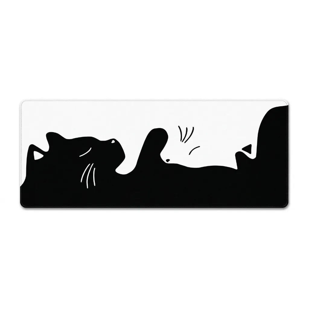 Tapis de souris XXL Chat Yin-Yang — Design Minimaliste Noir & Blanc