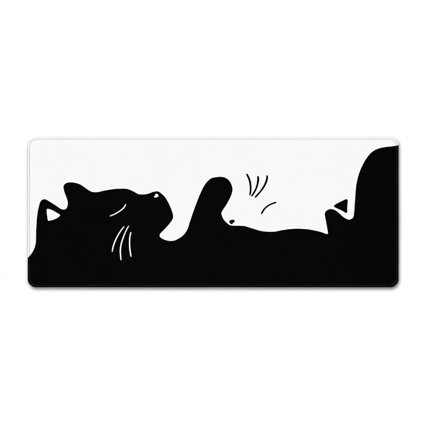 Tapis de souris XXL Chat Yin-Yang — Design Minimaliste Noir & Blanc