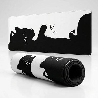 Tapis de souris XXL Chat Yin-Yang — Design Minimaliste Noir & Blanc