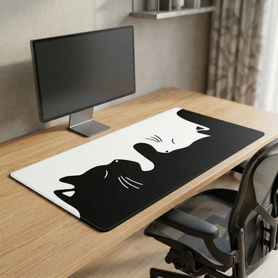 Tapis de souris XXL Chat Yin-Yang — Design Minimaliste Noir & Blanc