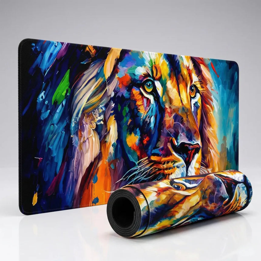 Tapis de souris XXL Lion "Explosion Chromatique" - Édition Artiste