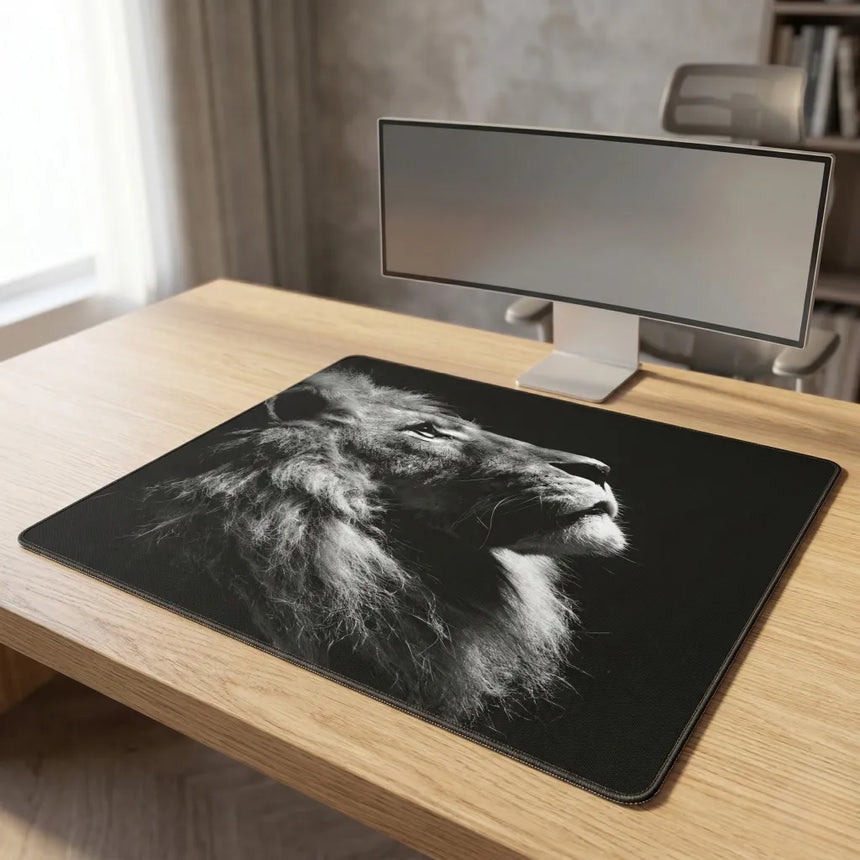 Tapis de souris XXL Lion Majestic - Design Noir et Blanc Premium