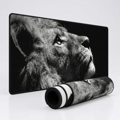 Tapis de souris XXL Lion Majestic - Design Noir et Blanc Premium