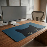 Tapis de souris XXL "Midnight Cat" - Design Silhouette Féline & Bleu Pétrole