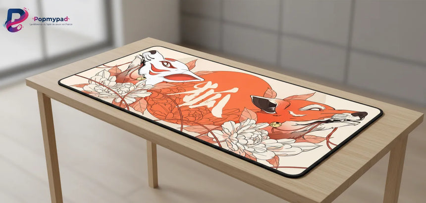Tapis de souris XXL Renard Japonais - Design Kitsune & Zen Orange