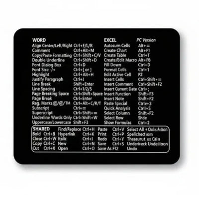 Tapis de Souris Raccourcis Bureau - Design Minimaliste Word & Excel
