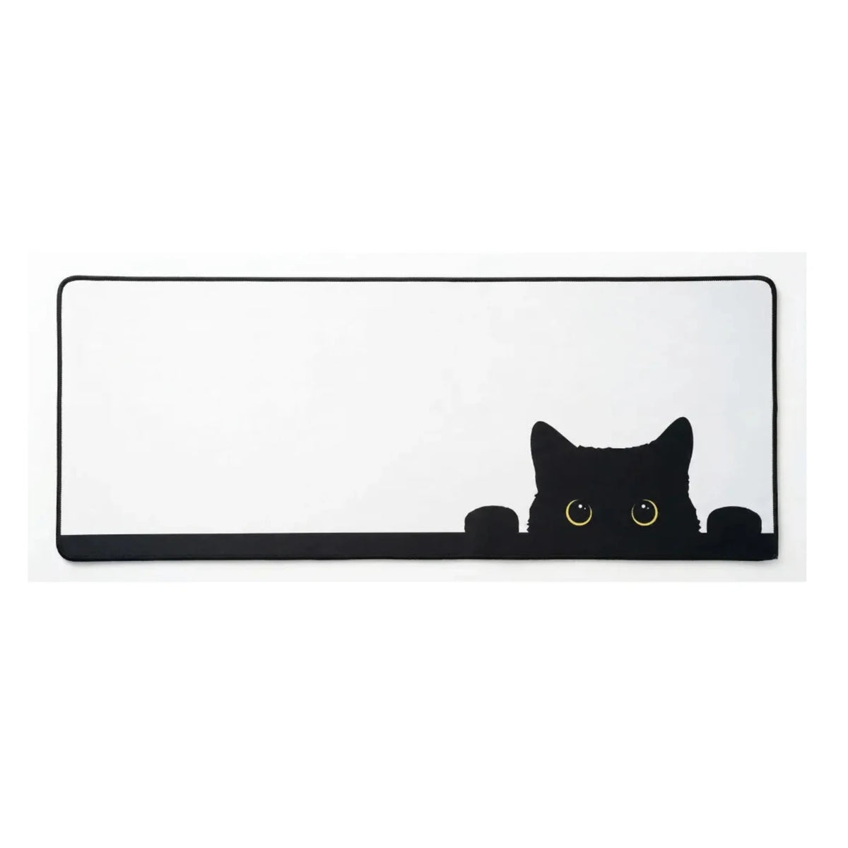 Tapis de Souris XXL Chat — Guetteur aux Yeux d'Or sur Blanc | PopMyPad