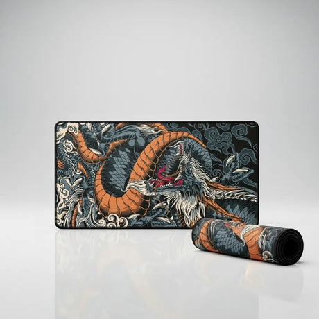 Tapis de Souris XXL Dragon Japonais – Édition Phoenix Orange & Noir avec design de dragon japonais.