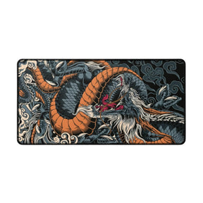 Tapis de Souris XXL Dragon Japonais – Édition Phoenix Orange & Noir avec dragon japonais sur fond stylisé.